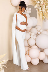White Maternity One Shoulder Cape Jumpsuit